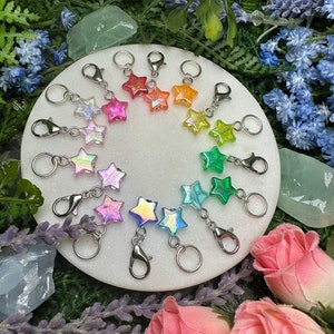 Big Rainbow of Iridescent Stars Stitch Marker/Progress Keeper Set - 16 pcs