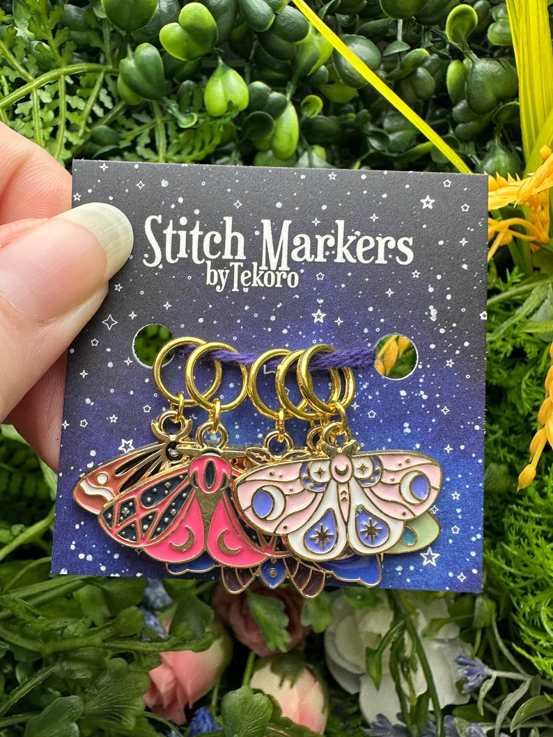 Multicolor Moths Stitch Marker/Progress Keeper Set 5 pcs 1 - G Ring