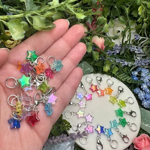 Big Rainbow of Iridescent Stars Stitch Marker/Progress Keeper Set 16 pcs image 3