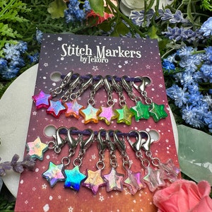 Big Rainbow of Iridescent Stars Stitch Marker/Progress Keeper Set 16 pcs Clip