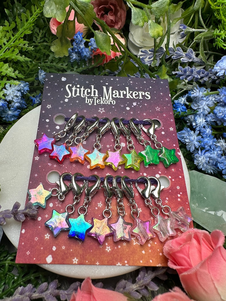 Big Rainbow of Iridescent Stars Stitch Marker/Progress Keeper Set 16 pcs Clip