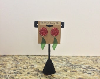 Red Glitter Rose Earrings