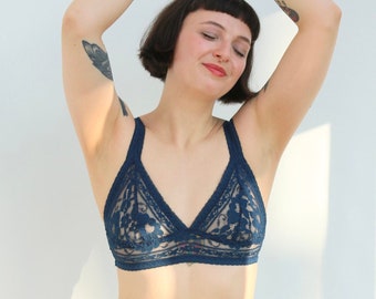 Lace Triangle Bralette in French Blue