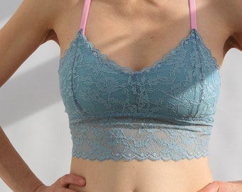 Lace Bralette with Cotton Lining in Sea Glass Lace