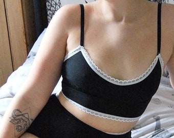 Black Organic Cotton Bralette - organic lingerie, strappy lingerie, organic underwear, wireless bra, organic cotton underwear