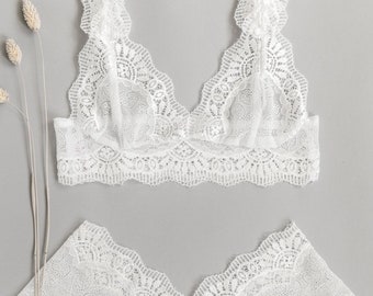 Beautiful White Lace Lingerie Set - Sustainable Lace Bralette and Panty Set from Brighton Lace