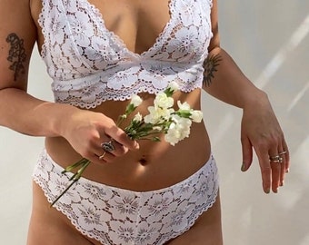 White Lace Bralette and Brief Set - Beautiful lace lingerie from Brighton Lace