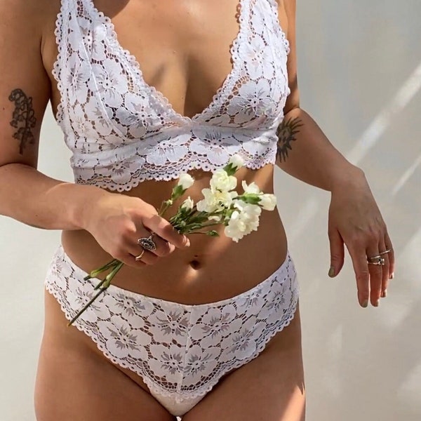 White Lace Bralette and Brief Set - Beautiful lace lingerie from Brighton Lace