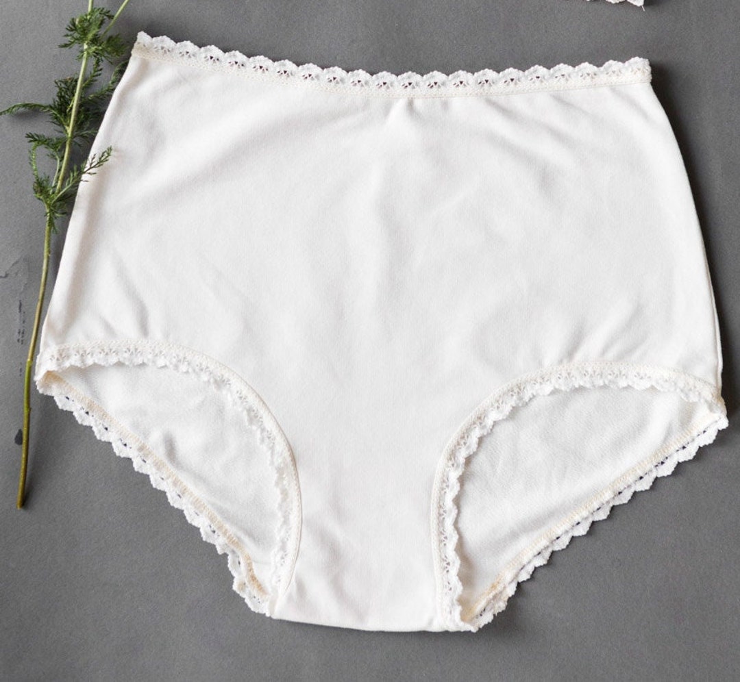White Organic Cotton High Waist Knickers Organic Lingerie, Organic Underwear,  Organic Cotton Underwear 