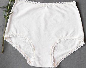 White Organic Cotton High Waist Knickers - organic lingerie, organic underwear, organic cotton underwear