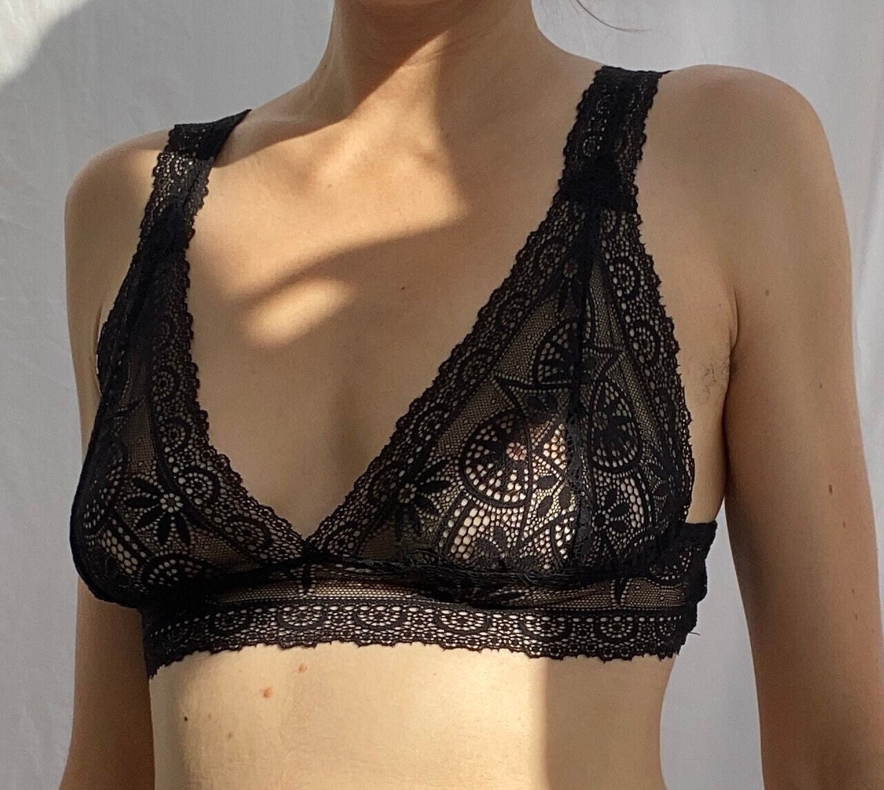 Sheer Black Lace Bralette Sustainable Lace Lingerie From - Etsy Finland