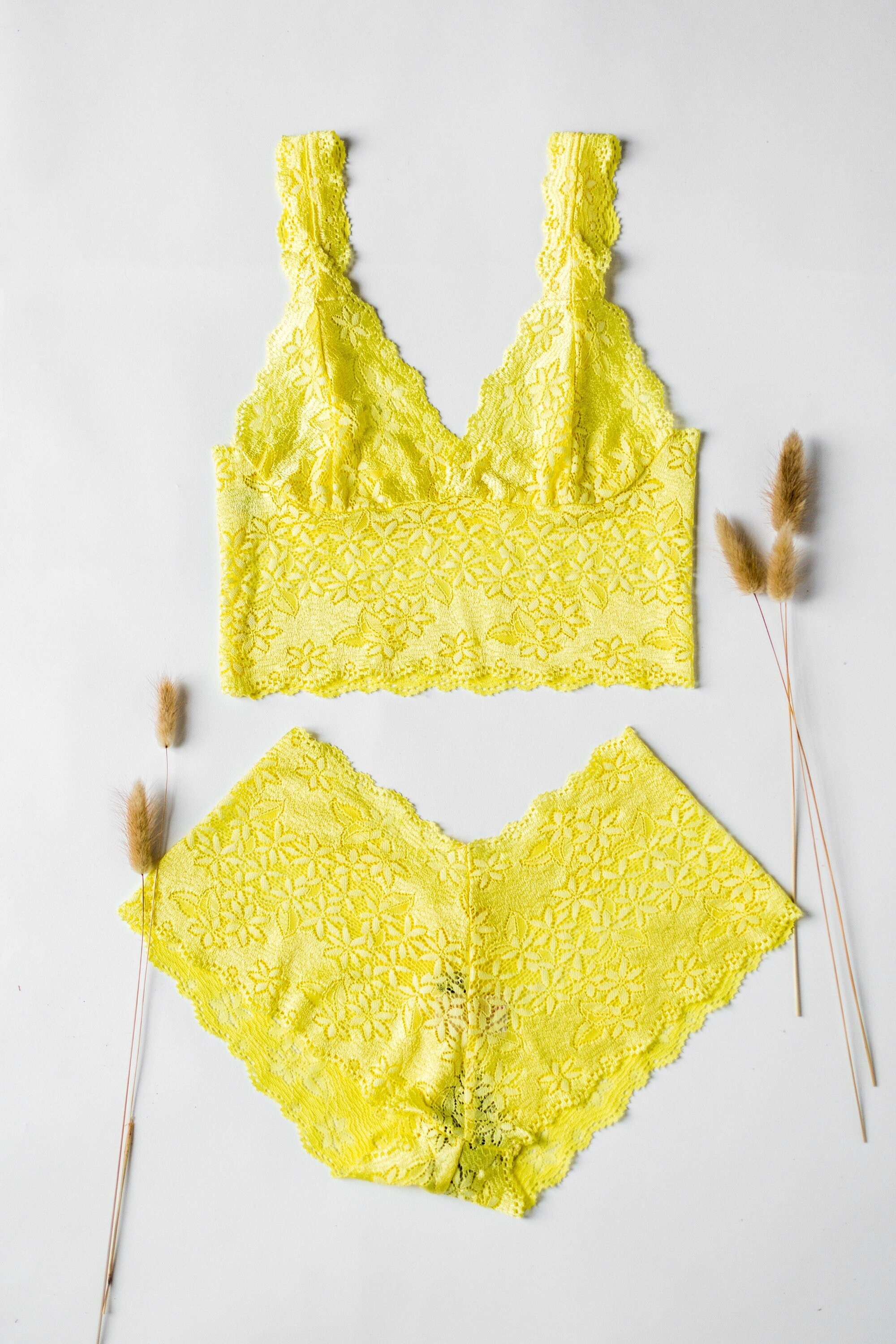 Lemon Yellow Lace Longline Lingerie 