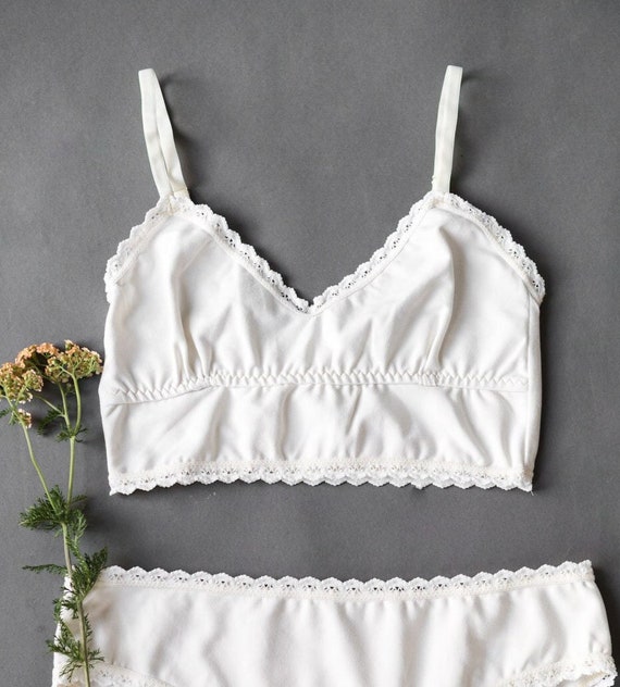 White Organic Cotton Bralette, Cotton Bra, Organic Cotton, Cotton Lingerie,  Cotton Underwear, White Lingerie, Comfy Underwear, Brighton Lace -   Canada