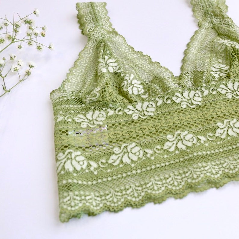 Green bralette green lace bra green green sheer bra | Etsy