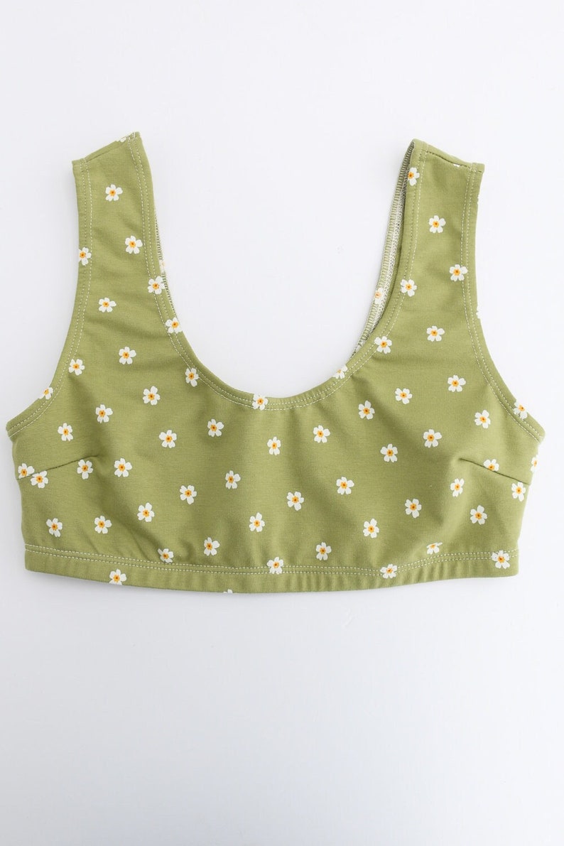 Cotton bralette in cute Apple Green floral print Oeko Tex Certified Sustainable Cotton Bra image 2