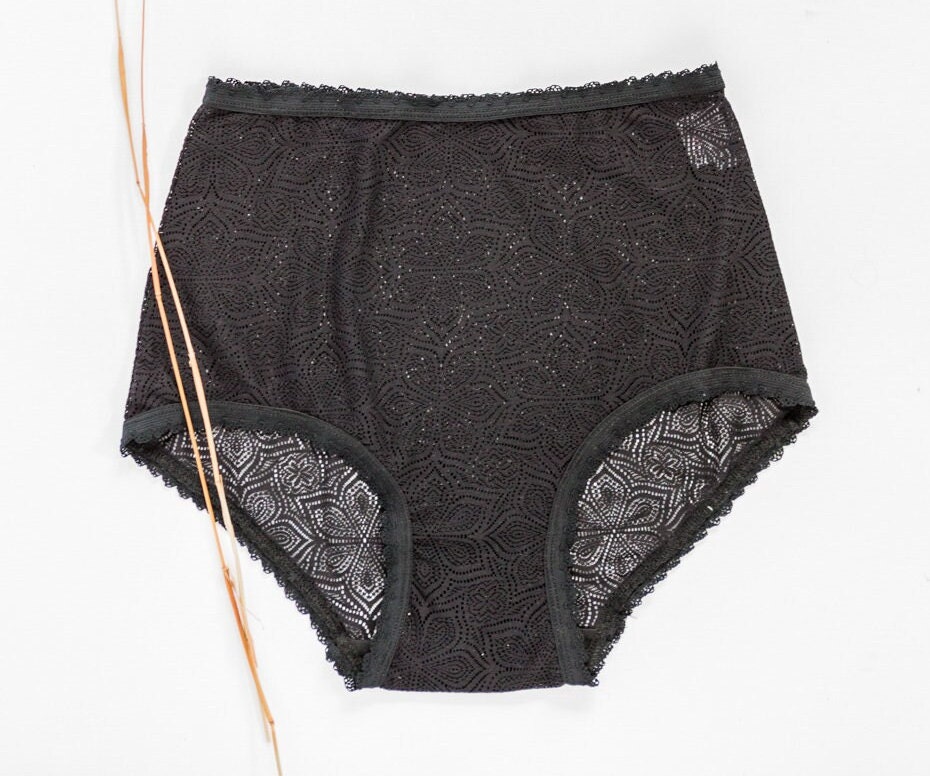 Black Lace High Waist Knickers lencería sostenible lencería | Etsy España