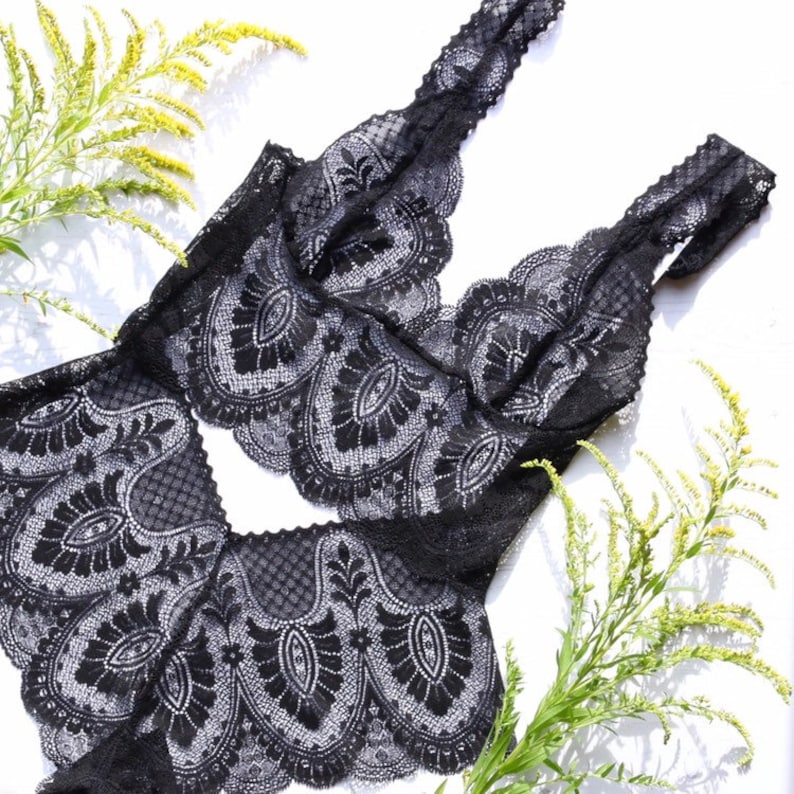 Black Lace Lingerie Set Sheer Lingerie Black Bralette and | Etsy