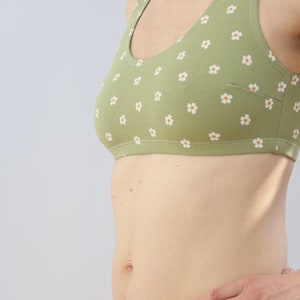 Cotton bralette in cute Apple Green floral print Oeko Tex Certified Sustainable Cotton Bra image 5