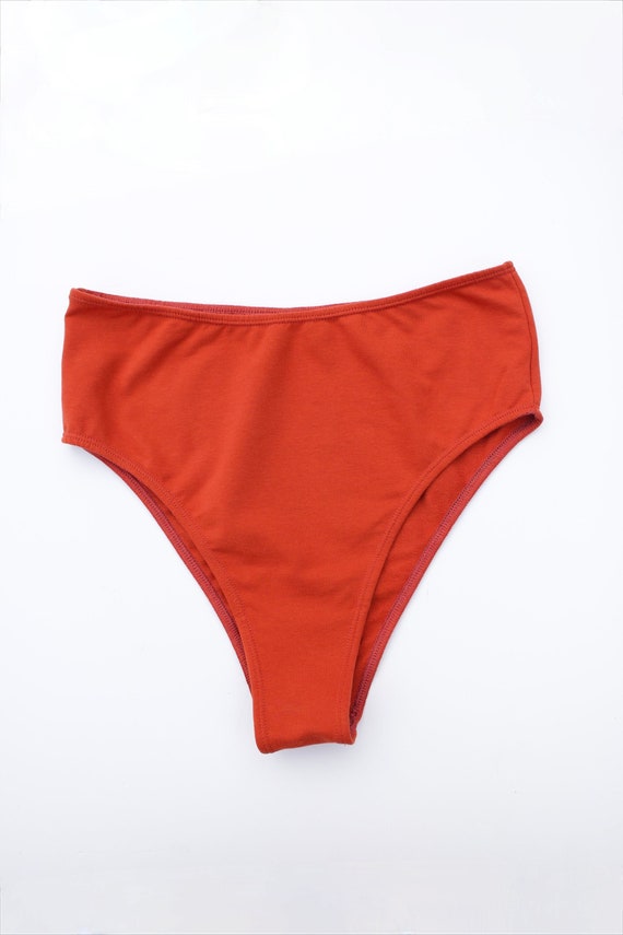 High Waisted Cheeky Panties in Rust Red Organic Cotton GOTS
