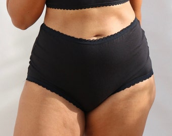 Black Organic Cotton High Waisted Knickers