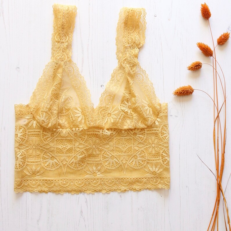 Golden Ochre Yellow Lace Bralette yellow bra sheer bralette | Etsy