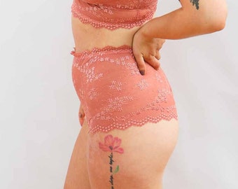 Dusty Rose High Waist Lace Panties