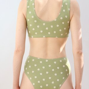 Cotton bralette in cute Apple Green floral print Oeko Tex Certified Sustainable Cotton Bra image 9