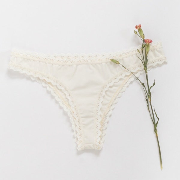 White Organic Cotton Thong  - organic lingerie, organic underwear, organic cotton underwear, handmade lingerie uk