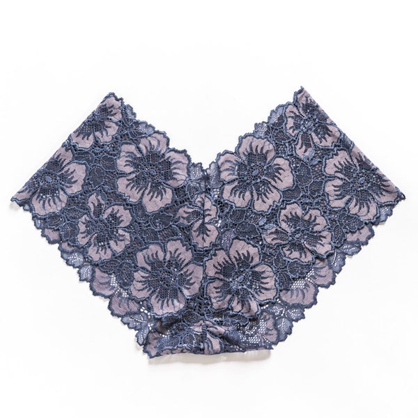 Blue Hibiscus Floral Lacy French Knickers - special handmade lace underwear from Brighton Lace