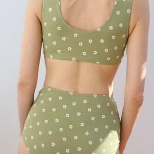 Cotton bralette in cute Apple Green floral print Oeko Tex Certified Sustainable Cotton Bra image 3