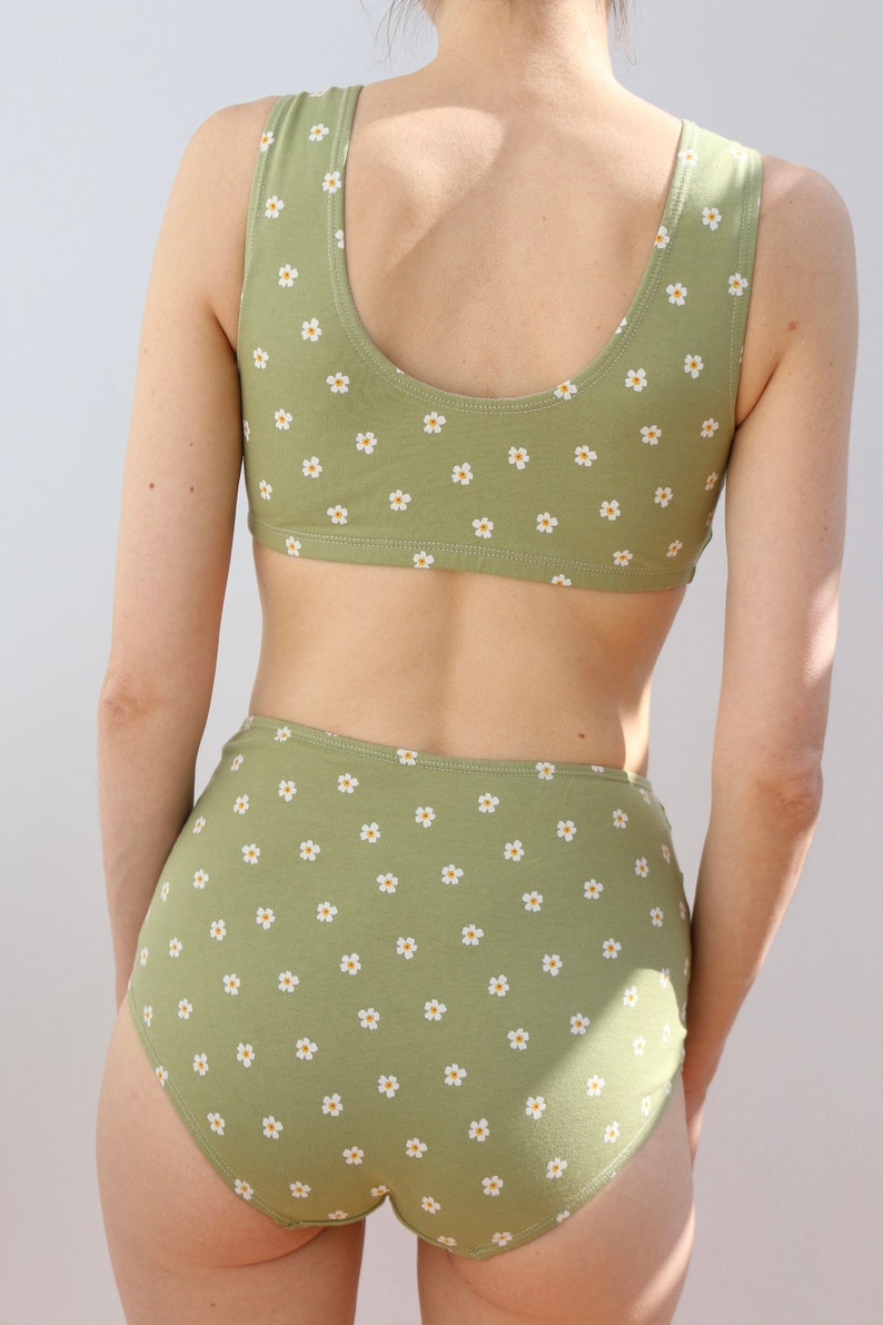 Cotton bralette in cute Apple Green floral print Oeko Tex Certified Sustainable Cotton Bra image 3