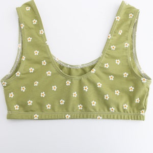 Cotton bralette in cute Apple Green floral print Oeko Tex Certified Sustainable Cotton Bra image 4