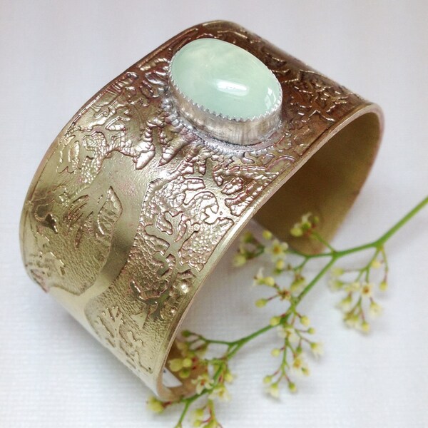 Mermaid and Prehnite Hand Etched Bracelet