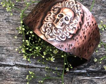 Skull copper cuff bracelet