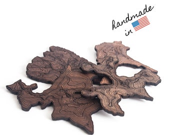 Colorado Mountains Walnut Coasters, Topography Art, Handmade in USA