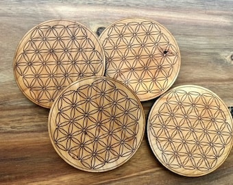 Flower of Life handmade Coasters - Solid Wood