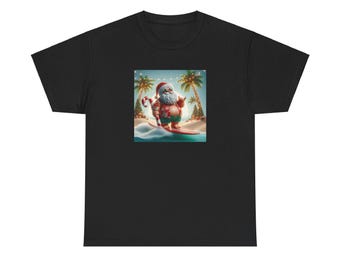 Surfing Santa T-Shirt - Funny Beach Christmas Tee