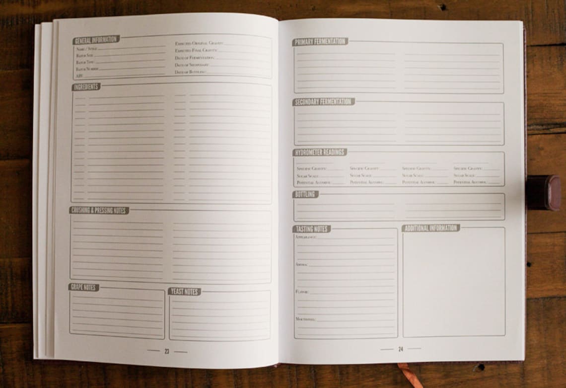 Wine Recipe Journal Logbook for Wine Makers W/ Space for | Etsy