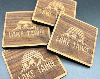 Lake Tahoe Hand Made wood coasters - poplar walnut set of 4 or 5