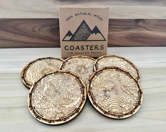 Pacific Northwest | Washington State | Mountains Wooden Coasters | Set of 5 | Topography Coasters handmade in the USA