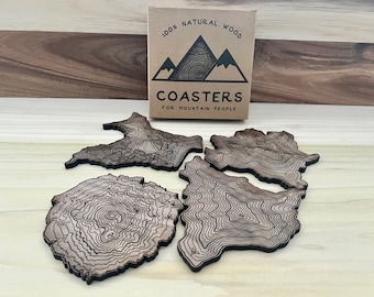 California Mountain Wooden Coasters | Handmade Walnut Topographic Maps