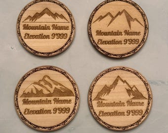 Custom Mountain Coasters – Personalized Hiking Gift, Set of 4