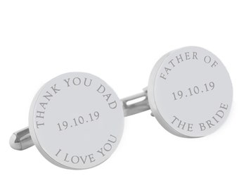 Personalised Wedding cufflinks for the Father of the Bride - I Love you Dad Personalized round silver cufflinks for your wedding