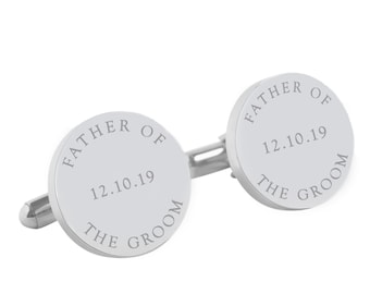 Father of the Groom Personalised Wedding cufflinks, Father of the Bride Personalized round silver cufflinks for your wedding