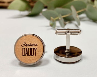 My Daddy personalised wood cufflinks - personalized gift for Dad to celebrate Christmas, new baby or Father's Day - Free shipping