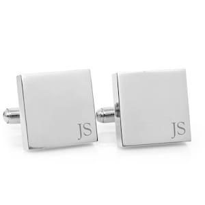 Personalised Wedding cufflinks Minimalist Monogram Engraved personalized square silver cufflinks Wedding cufflinks for Groom, Best Man Silver (silver text)