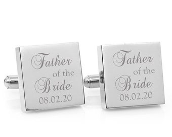 Father of the Bride wedding cufflinks - Engraved personalized square silver cufflinks - personalised square wedding cufflinks)