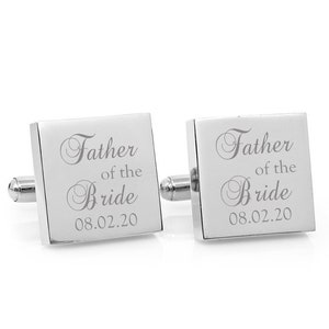 Father of the Bride wedding cufflinks Engraved personalized square silver cufflinks personalised square wedding cufflinks image 1