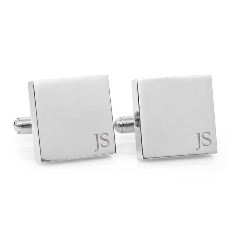 Personalised Wedding cufflinks Minimalist Monogram Engraved personalized square silver cufflinks Wedding cufflinks for Groom, Best Man image 1