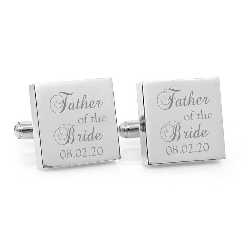 Father of the Bride wedding cufflinks Engraved personalized square silver cufflinks personalised square wedding cufflinks image 1